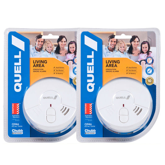 2x Smoke Alarm Fire Detector Chubb/Quell® Ionisation Aus Certified + 9vBatteries