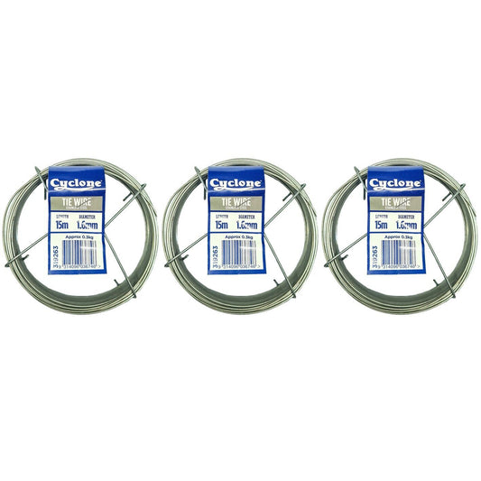 3x Tie Wire Stainless Steel Cyclone 1.6mm 15M Fence Fencing Tying Spool Cable