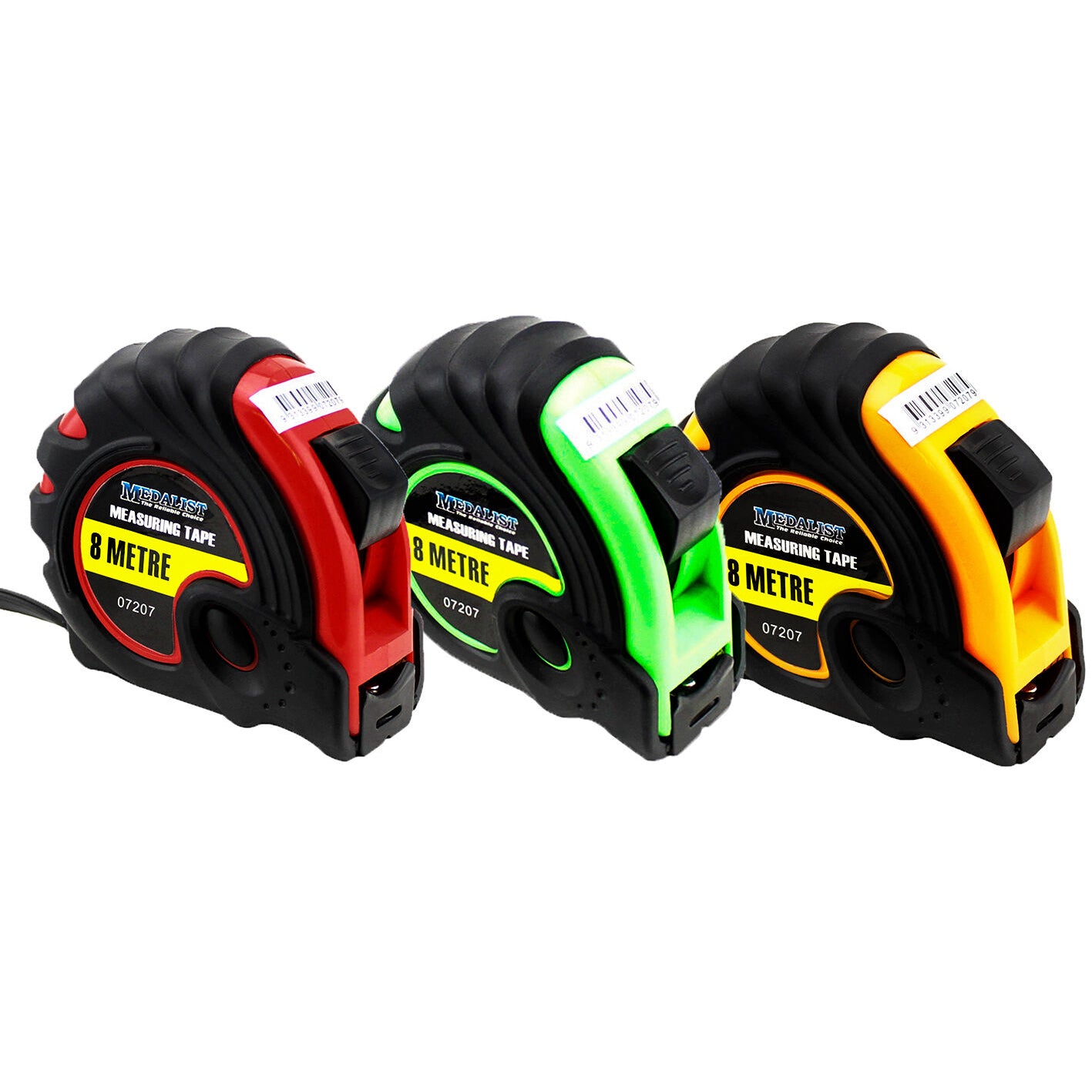 3x Tape Measure 8m Metric Medalist® 3pc H/Duty Rubber Grip Triple BladeStop 8Mtr