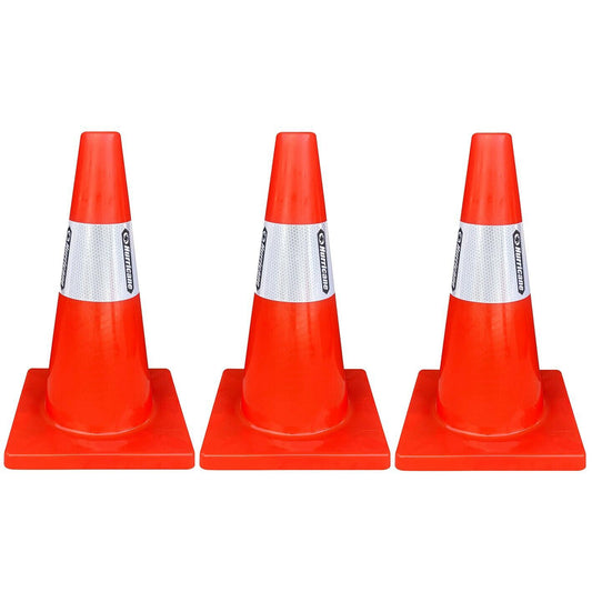 3x Traffic Cone Witches Hat Hurricane Hi Vis Orange 450mm Reflective Safety PRO
