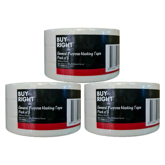 9x Masking Tape BuyRight Premium 18mm x 27m Bulk Painting Paint Edging Sticky