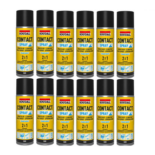 12x Contact Adhesive Spray Fast Grip Soudal 300ml Permanent Strong Glue Bonding