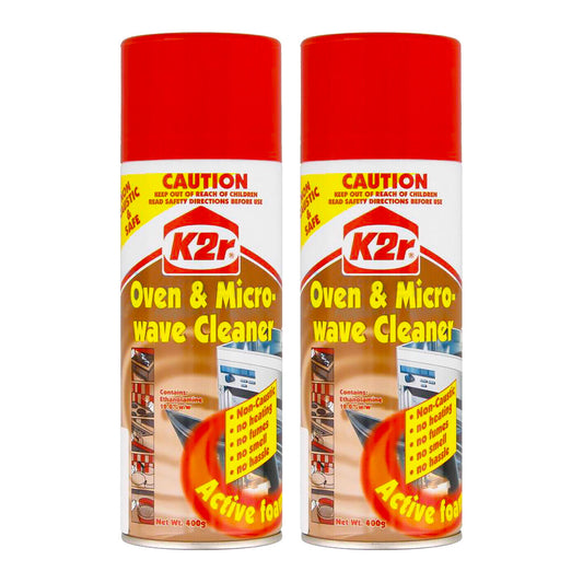 K2R Oven & Microwave Non Caustic Cleaner Twin Pack 400G Active Foam Bbq Pots Pan