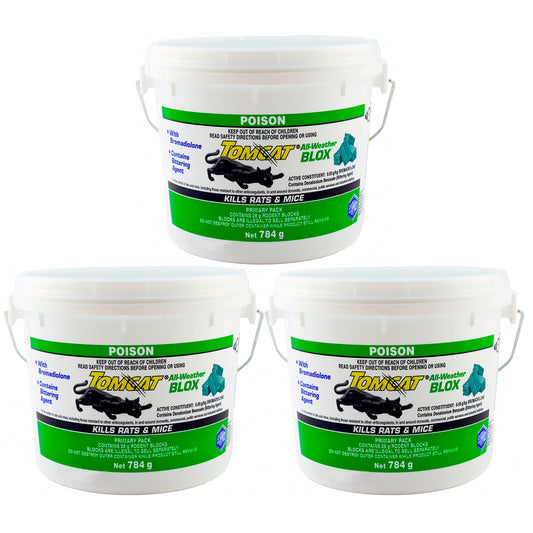 3x Tomcat Ultra All Weather Blox 784g (2.3kg) Rat Bait Mouse Poison Rodent Kill