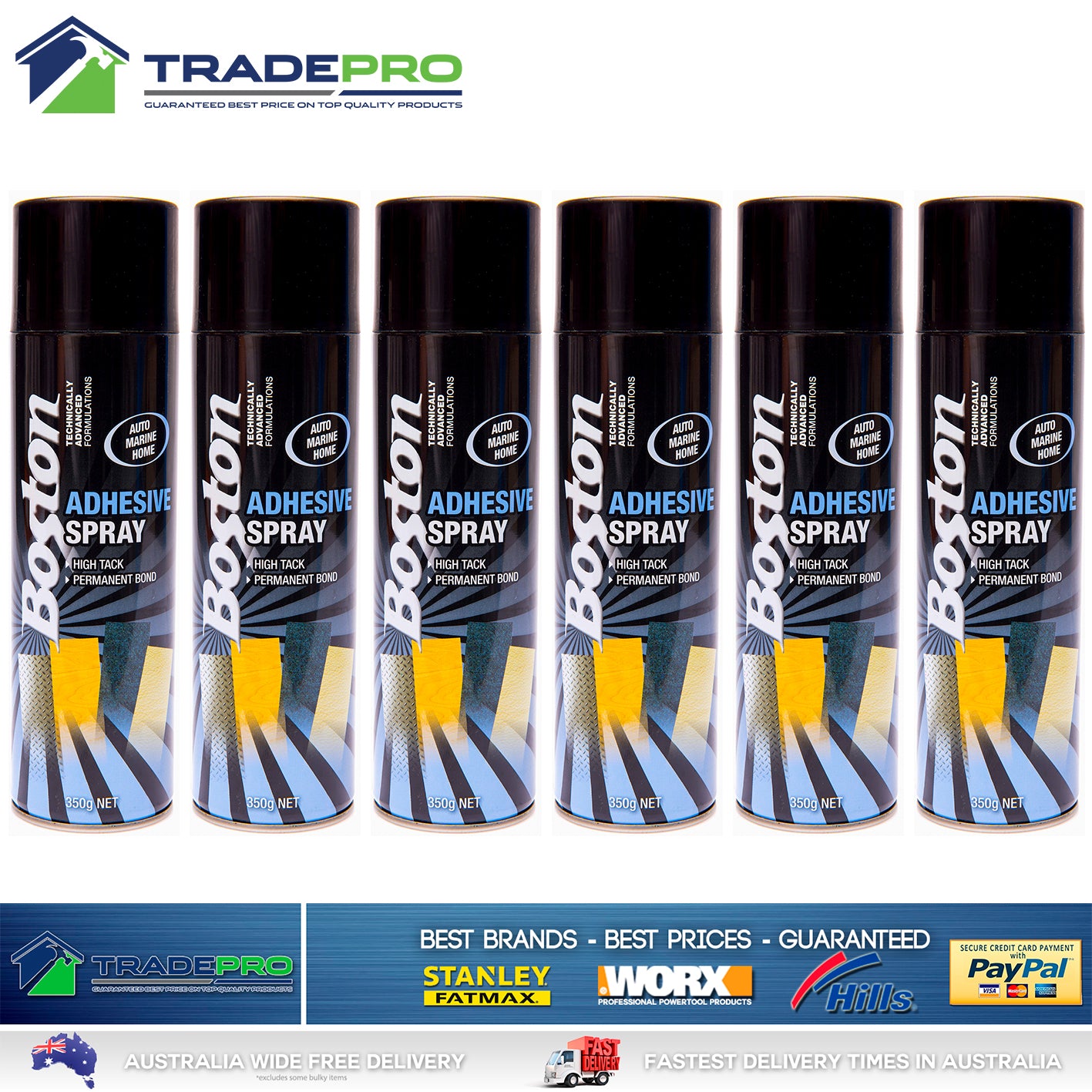 6x Contact Adhesive Spray Fast Grip Boston 350g Permanent Strong Glue Can