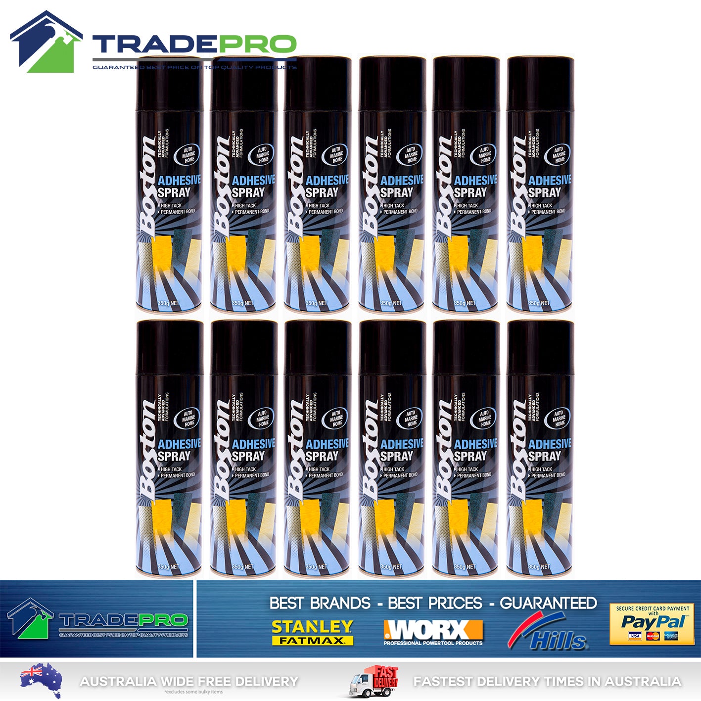 12x Contact Adhesive Spray Fast Grip Boston 350g Permanent Strong Glue Can