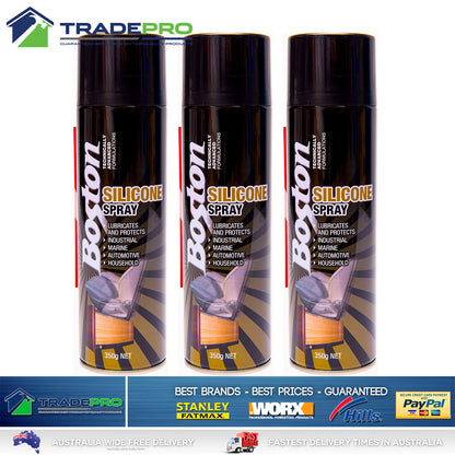3x Silicone Spray Boston 350g Lubricant Treadmill Marine Anti Squeak Friction