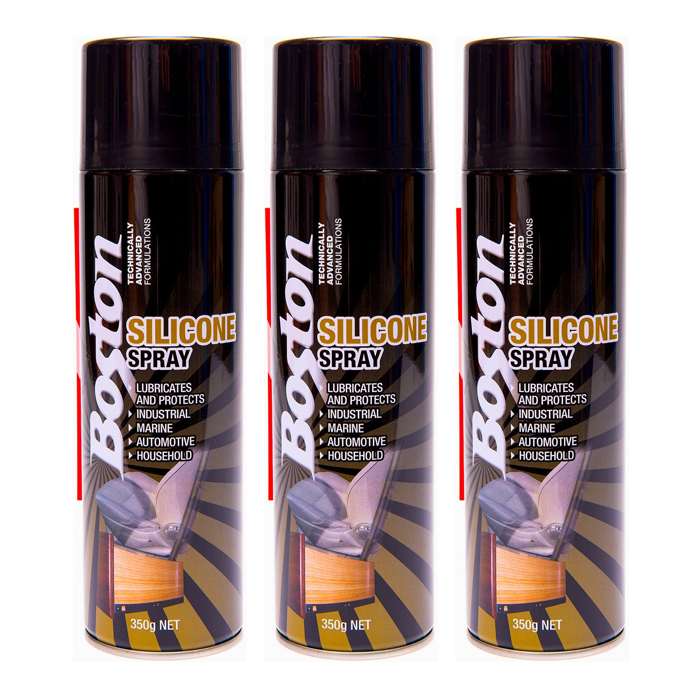 3x Silicone Spray Boston 350g Lubricant Treadmill Marine Anti Squeak Friction