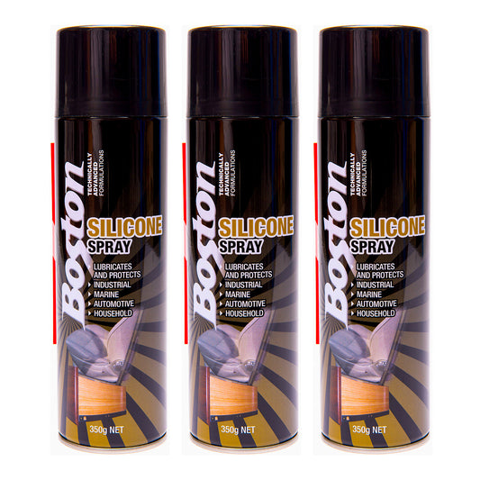 3x Silicone Spray Boston 350g Lubricant Treadmill Marine Anti Squeak Friction