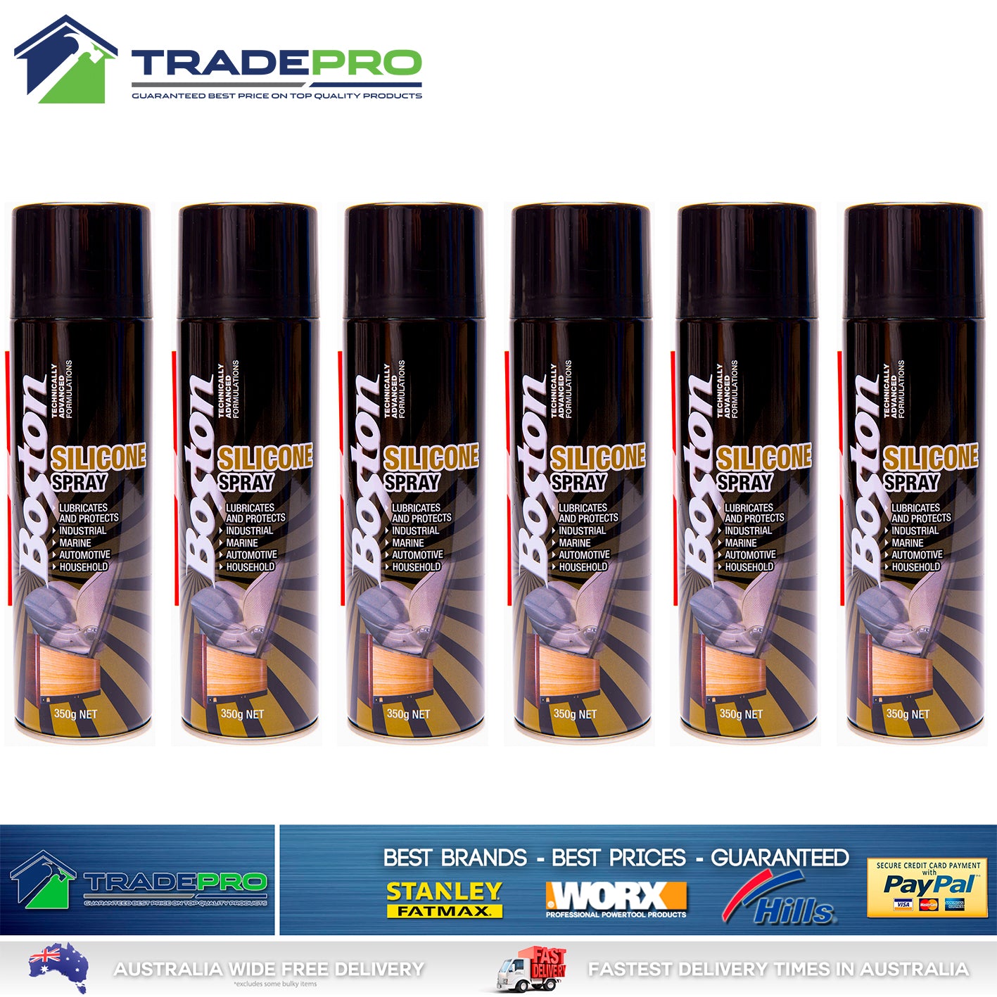 6x Silicone Spray Boston 350g Lubricant Treadmill Marine Anti Squeak Friction