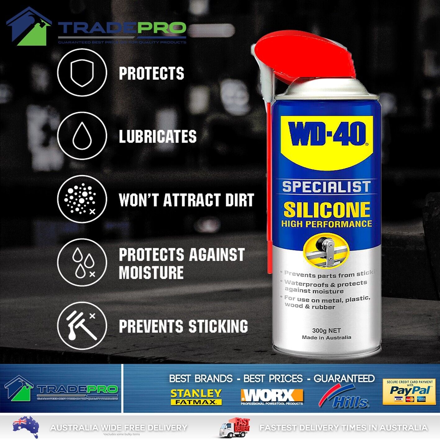 3x Silicone Spray WD40 Specialist High Performance Lubricant 300g Can TradePro Hardware 3x Silicone Spray WD40 Specialist High Performance Lubricant 300g Can TradePro Hardware