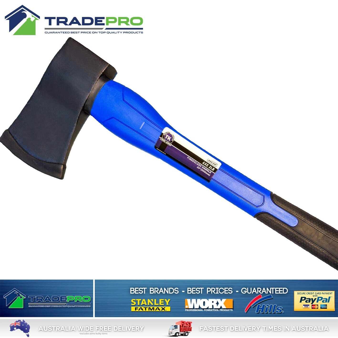 Axe Hatchet 900gm 2Lb with PRO Fibre Glass Handle Quality Firewood Camping Log
