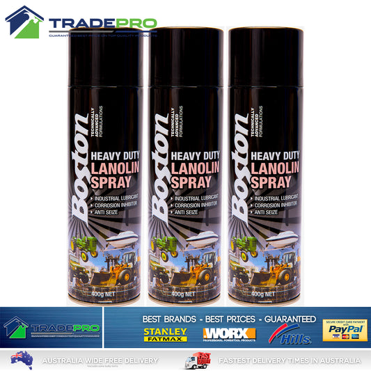 3x Lanolin Spray 400gm Boston Anti corrosion Lanox lubricant Marine Auto Inox SS