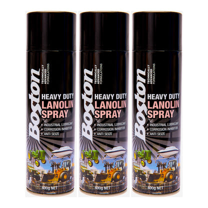 3x Lanolin Spray 400gm Boston Anti corrosion Lanox lubricant Marine Auto Inox SS