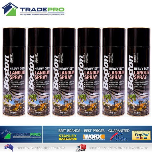 6x Lanolin Spray 400gm Boston Anti corrosion Lanox lubricant Marine Auto Inox SS
