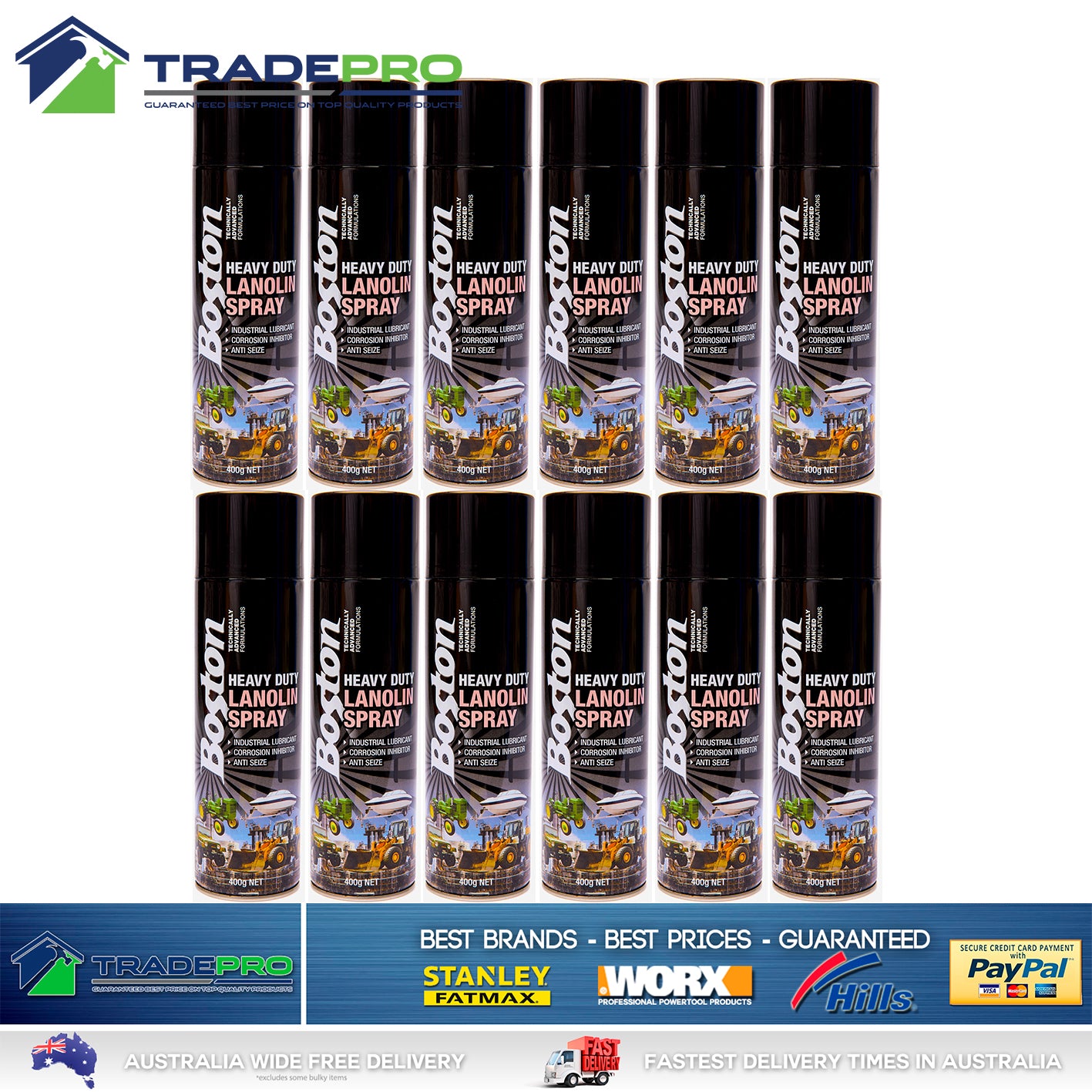 12x Lanolin Spray 400gm Boston Anti corrosion Lanox lubricant Marine Auto Inox