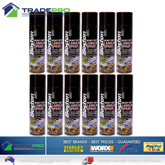 12x Lanolin Spray 400gm Boston Anti corrosion Lanox lubricant Marine Auto Inox
