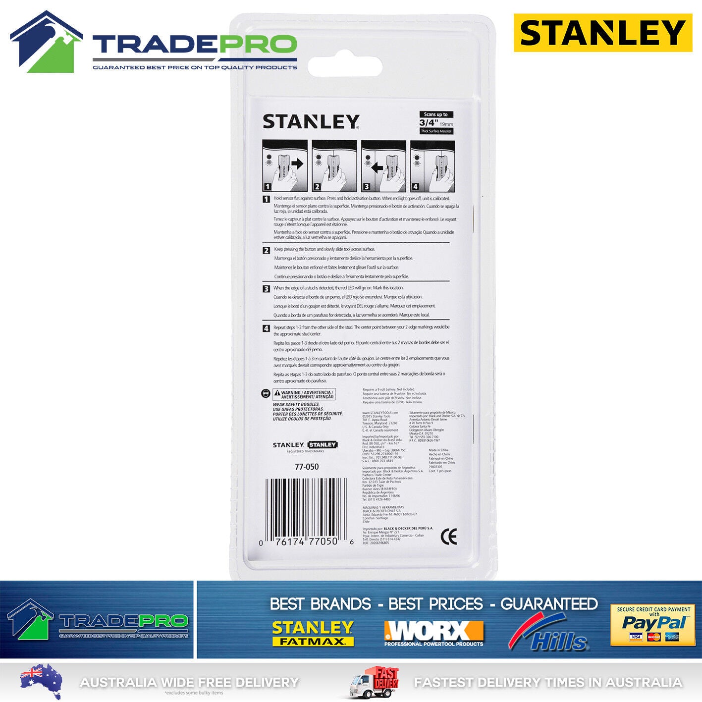 Stanley Stud Detector Sensor Finder NEW MODEL S50 Metal & Wood 19mm Wall Scan