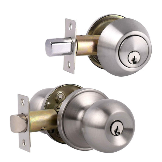 Door Lock Entrance Set Combo & Dead Bolt Kit Stainless Steel BuyRight® Knob Twin