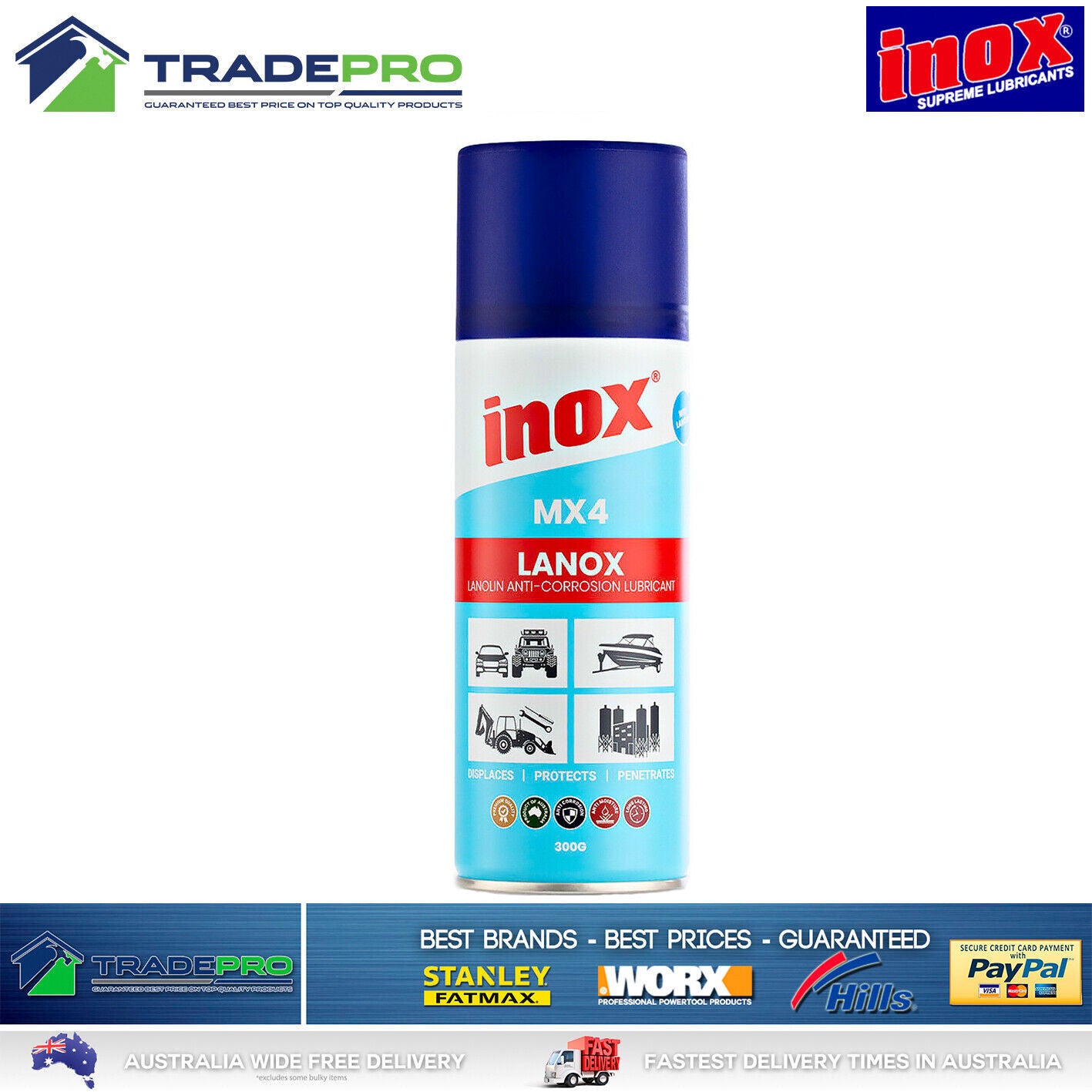 Inox Spray Genuine Lanox® MX4 300gm Anti corrosion lanolin lubricant Marine Auto