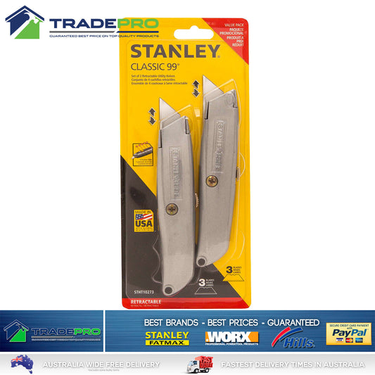 Genuine Stanley® New PRO Retractable Ultility Knife Twin Pack with 3 Blades
