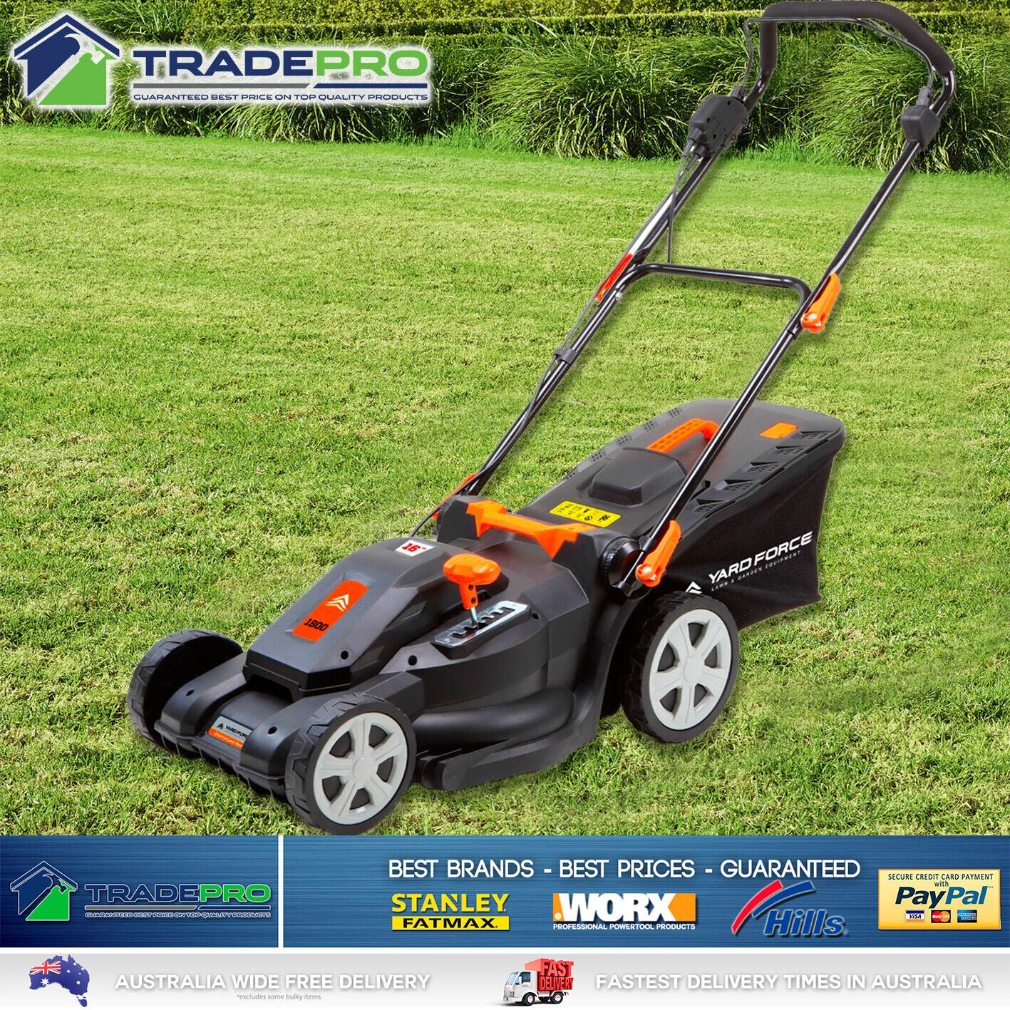 Lawnmower Mower YardForce Razor 400mm Cut 1800w Catcher Grass Push Lawn Trimmer