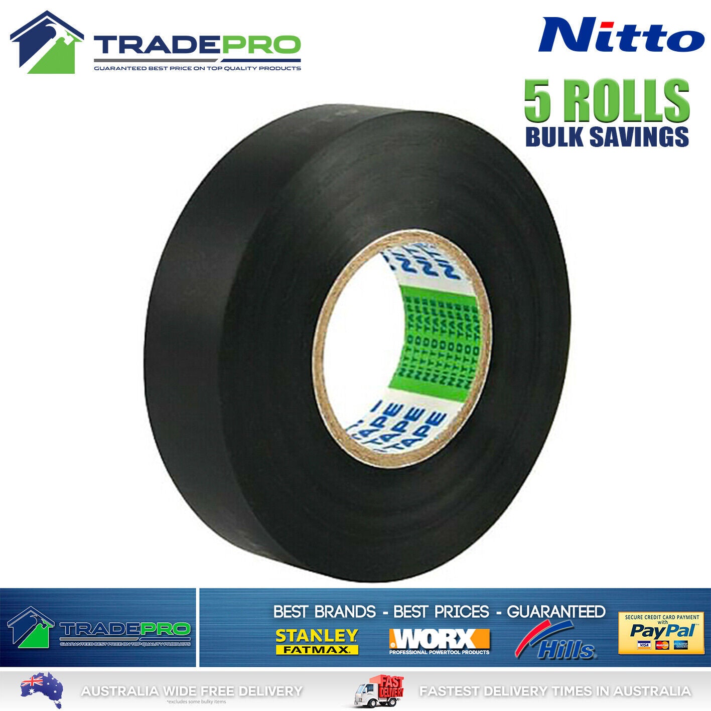 5x Rolls Nitto® Electrical Tape Black 18mm x 20m Insulation Denko Electric Bulk