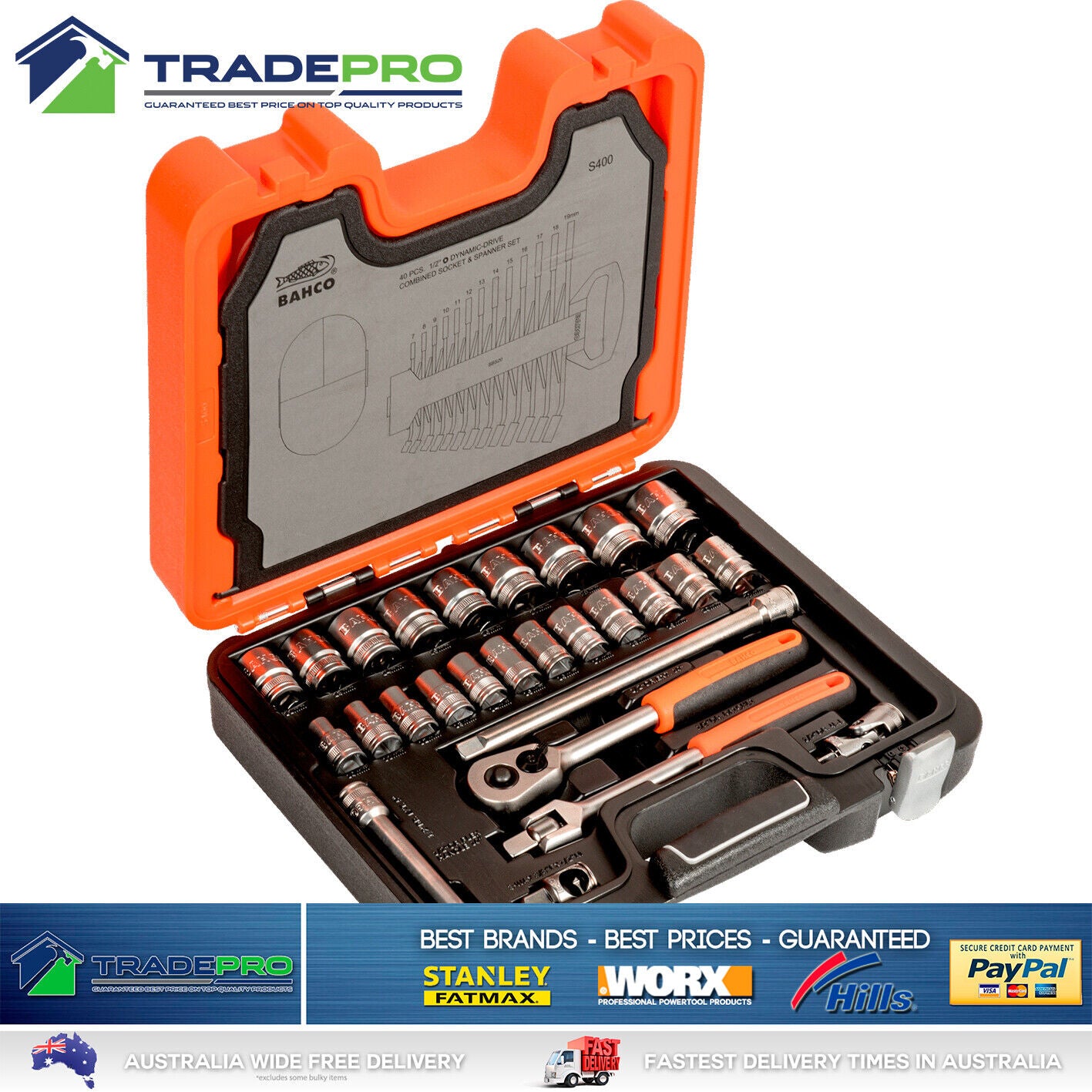 Bahco® PRO 1/2" Square Drive Socket & Spanner Set Metric Ratchet with Case