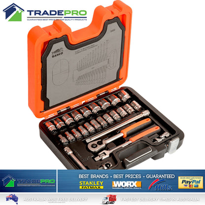 Bahco® PRO 1/2" Square Drive Socket & Spanner Set Metric Ratchet with Case