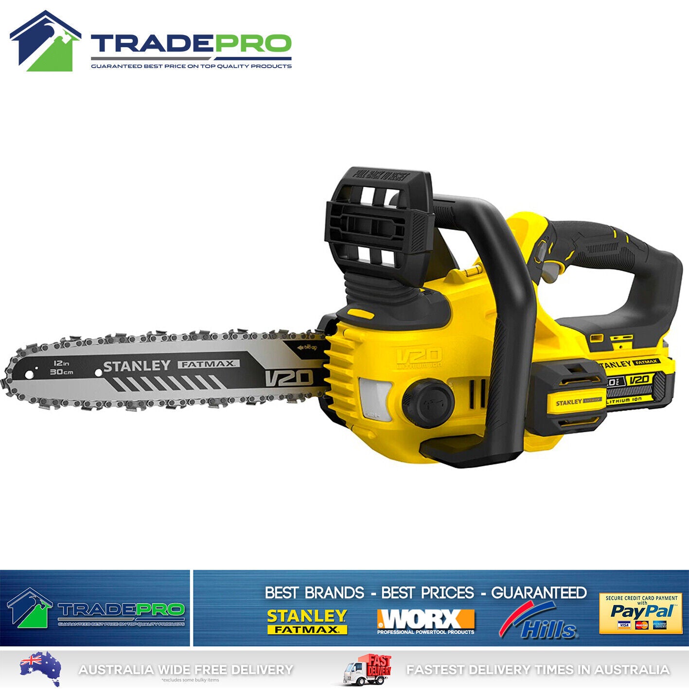Stanley® Fatmax Chainsaw 18V Kit with PRO 4.0AH Battery 30cm Chain Saw Bar Tree