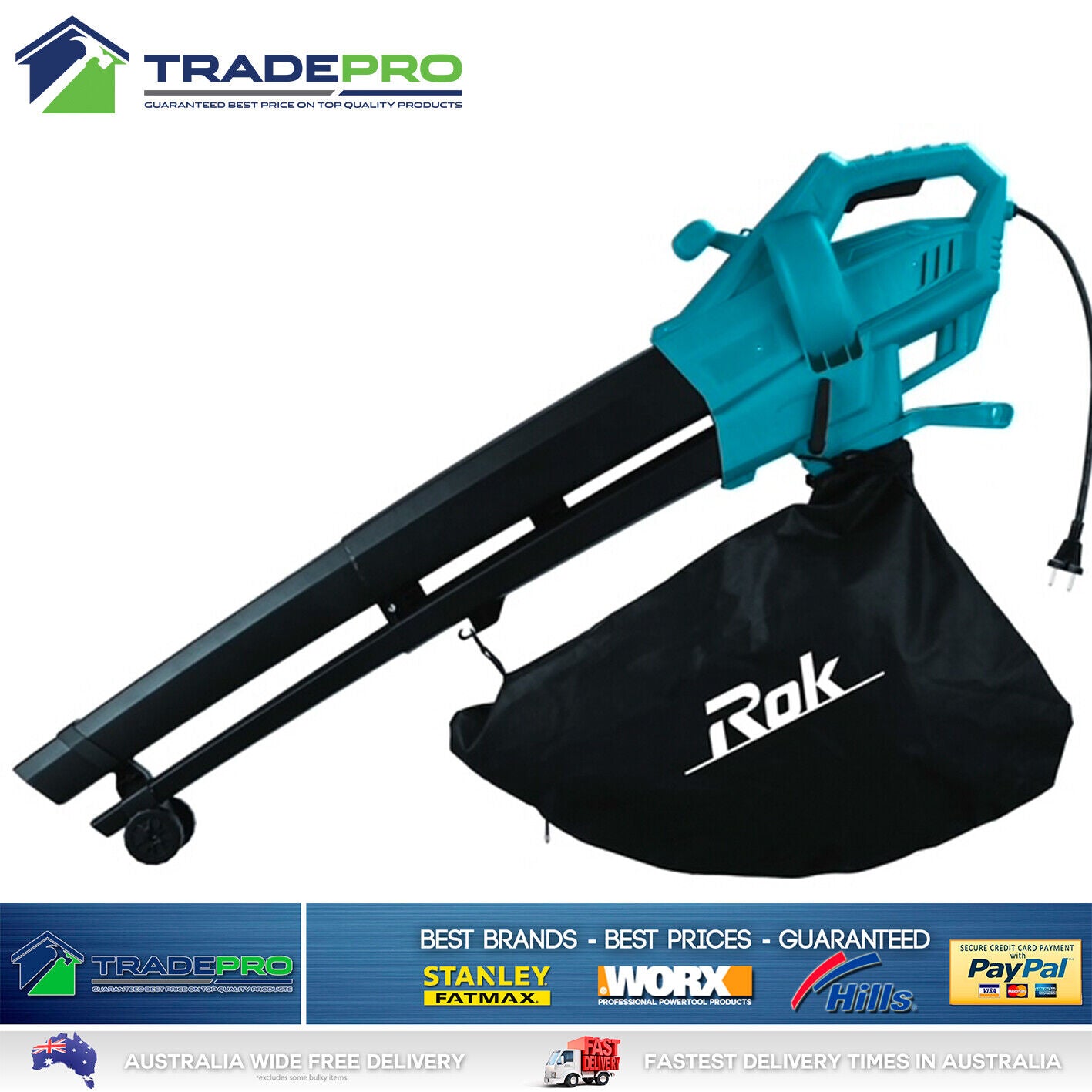Blower Vac Mulcher Rok Garden Leaf Blower Shredder & Vacuum 2400W Electric 50530