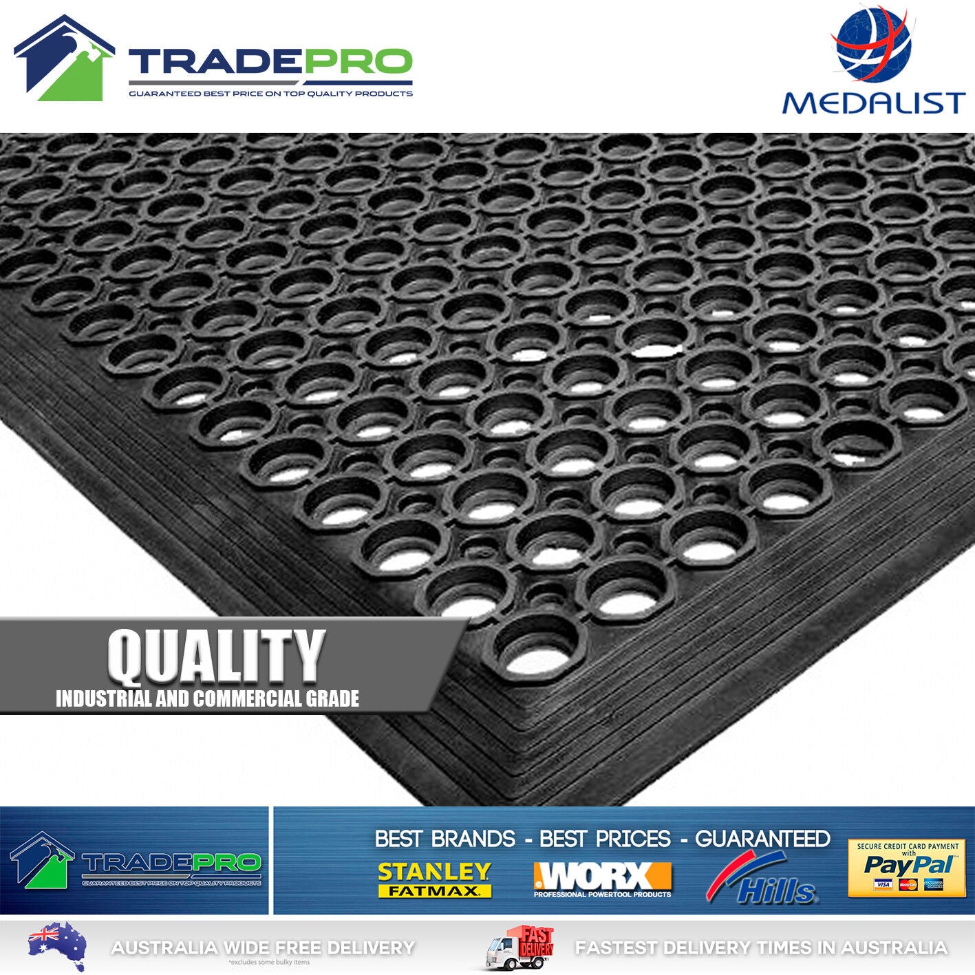Industrial Rubber Non Slip Mat 1524mm x 914mm 12mm Thick PRO Cargo Quality Ute
