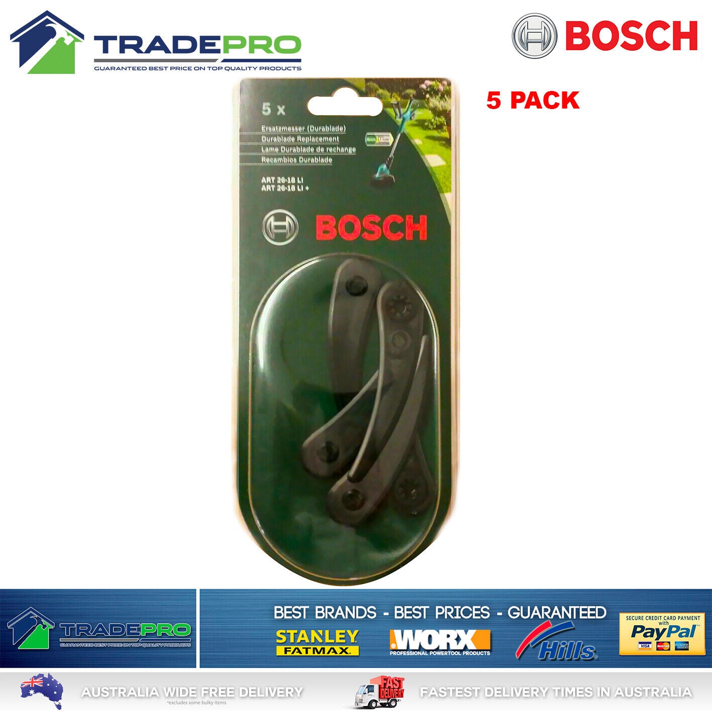 Genuine Bosch DuraBlade 5pc Pack ART 26-18 Li Grass Trimmer Cutting Blades