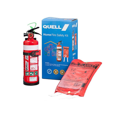 Fire Extinguisher 1kg Kit Quell Set Fire Blanket & Bracket Home Kitchen Safety