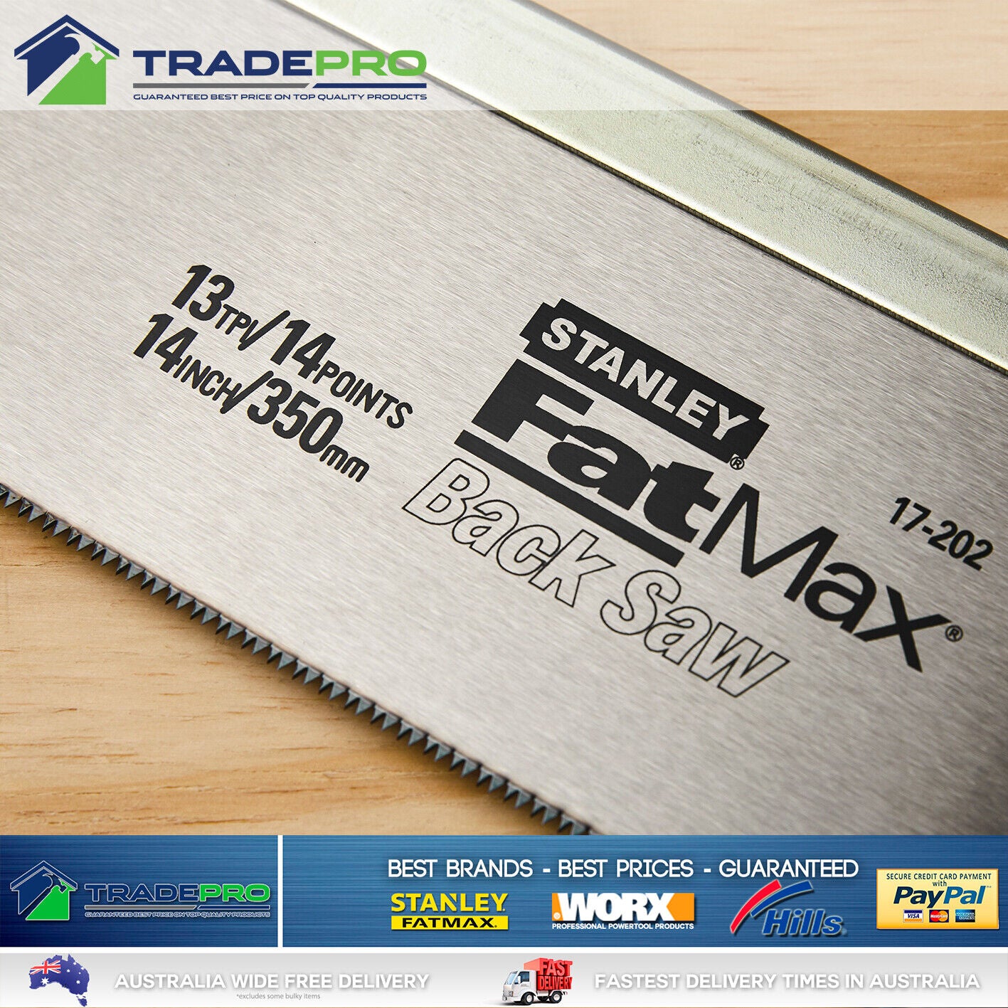 Stanley BackSaw PRO 355mm 14" Handsaw 11TPI Wood Timber SuperCut Fine Finish PRO