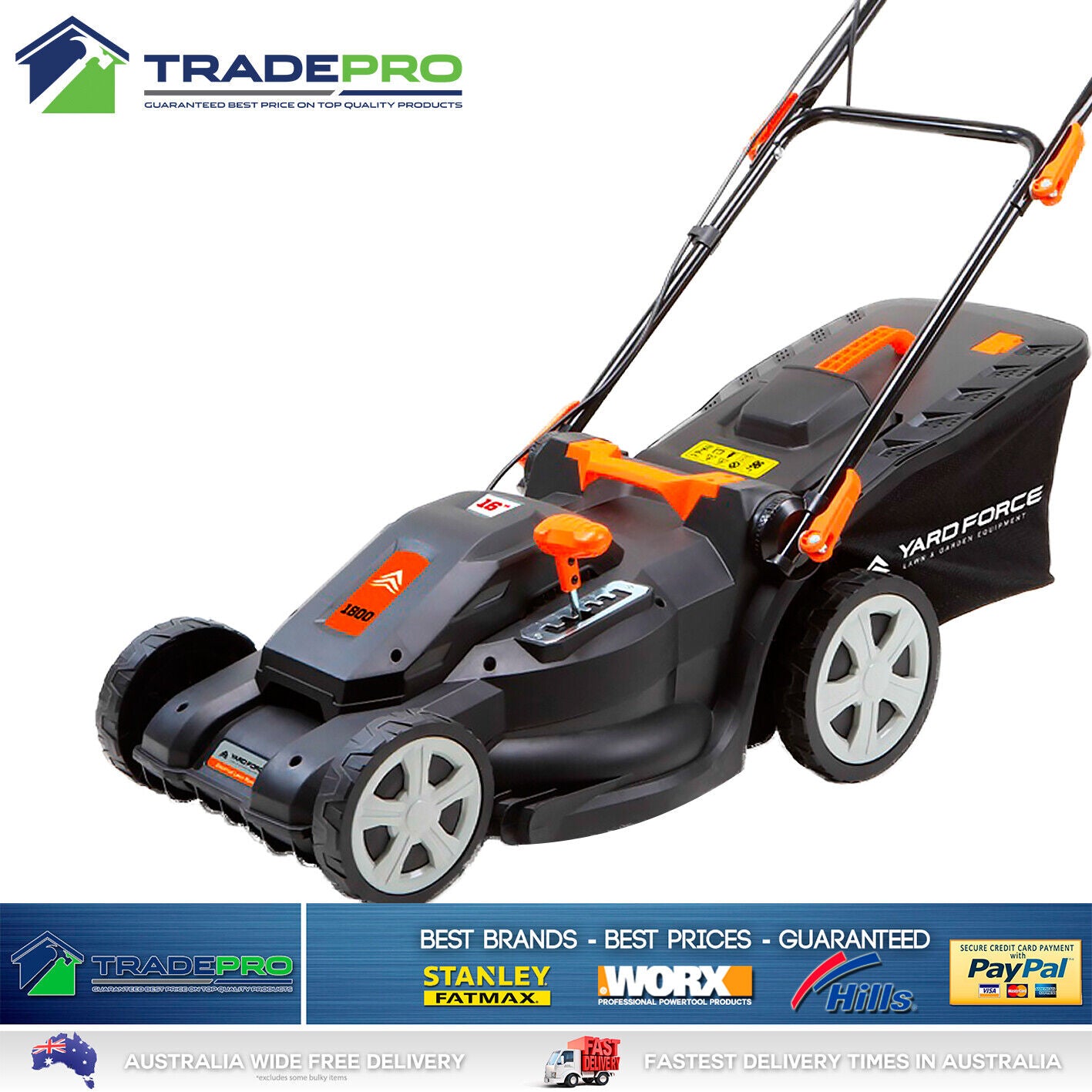 Lawnmower Mower YardForce Razor 400mm Cut 1800w Catcher Grass Push Lawn Trimmer