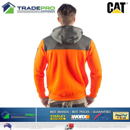 CAT Caterpillar Mens Genuine Hoodie Orange Hi-Vis 1/4 Zip Jumper Workwear Small