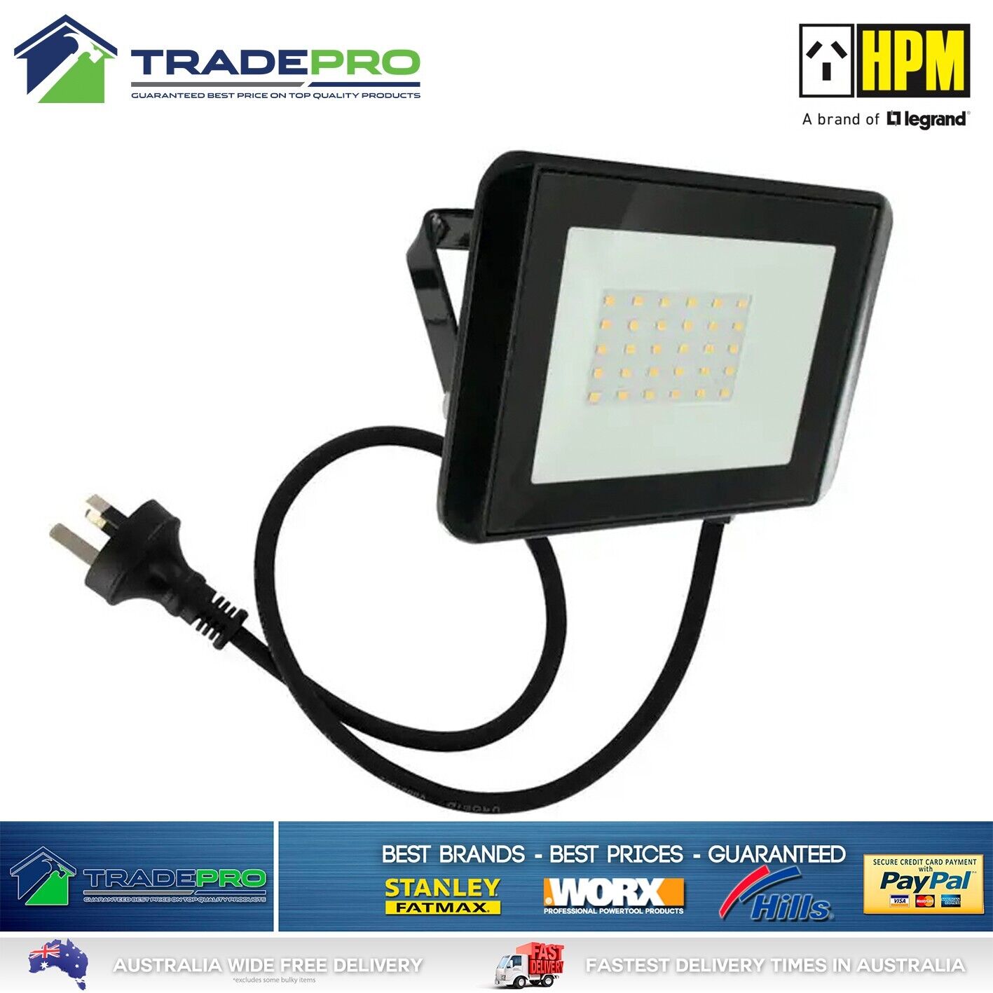 HPM LED Light Slim Fina Black 10W Sensor Outdoor Flex Plug Weather PRO