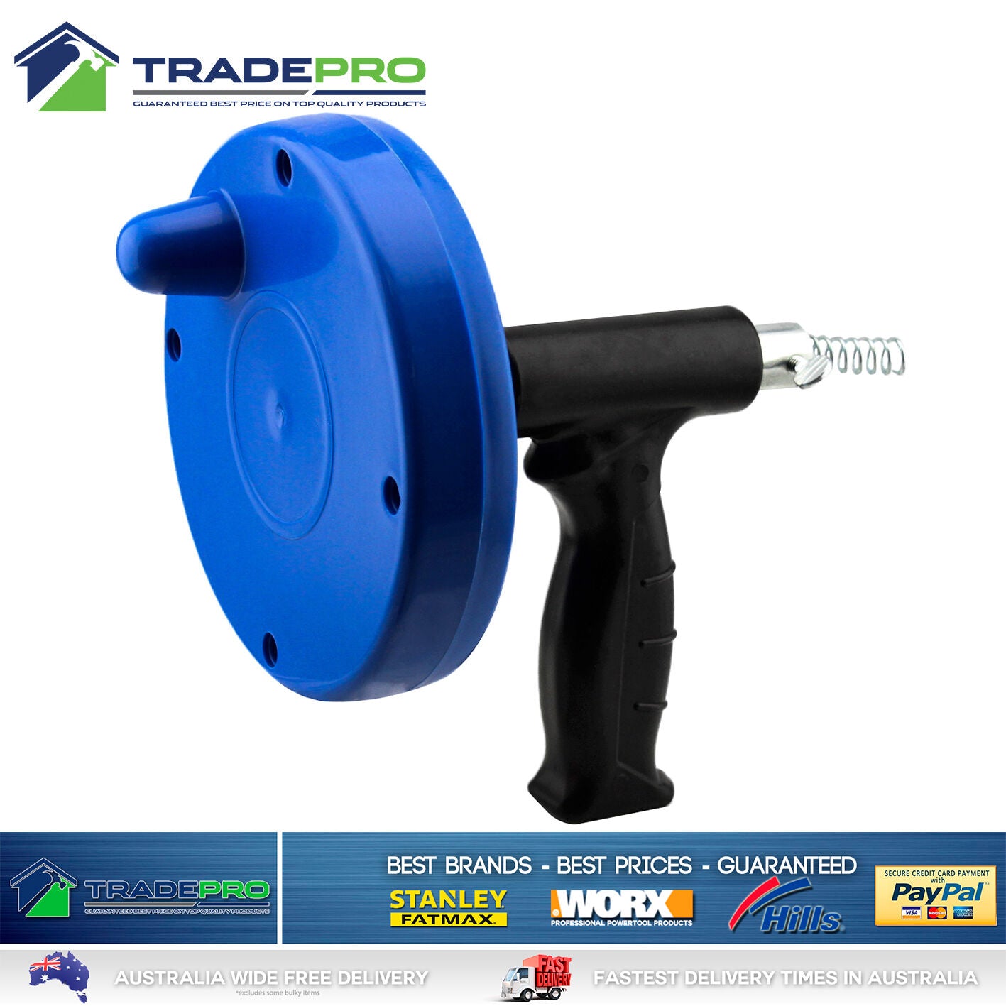Drain Cleaner Snake Boston® Kwik-Spin Plumbing Easy Sink Pipe Hand De-Blocker