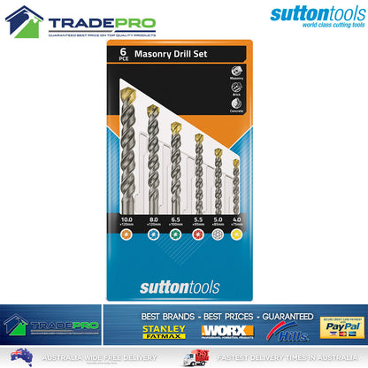 Genuine Sutton 6pc Masonry Drill Bit Tool Set With Case Concrete Tiles Bricks
