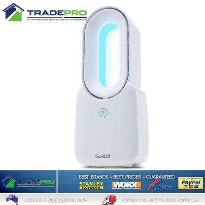 Goldair Tower Desk Fan 3 Speed Bladeless LED Colour Change Rechargeable White