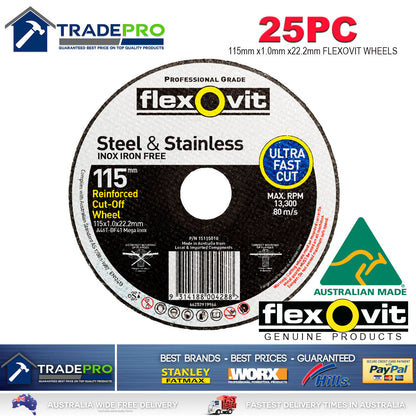 25x Metal Cut Off Wheel 115mm x22 1mm Flexovit® PRO Angle Grinder Cutting Discs