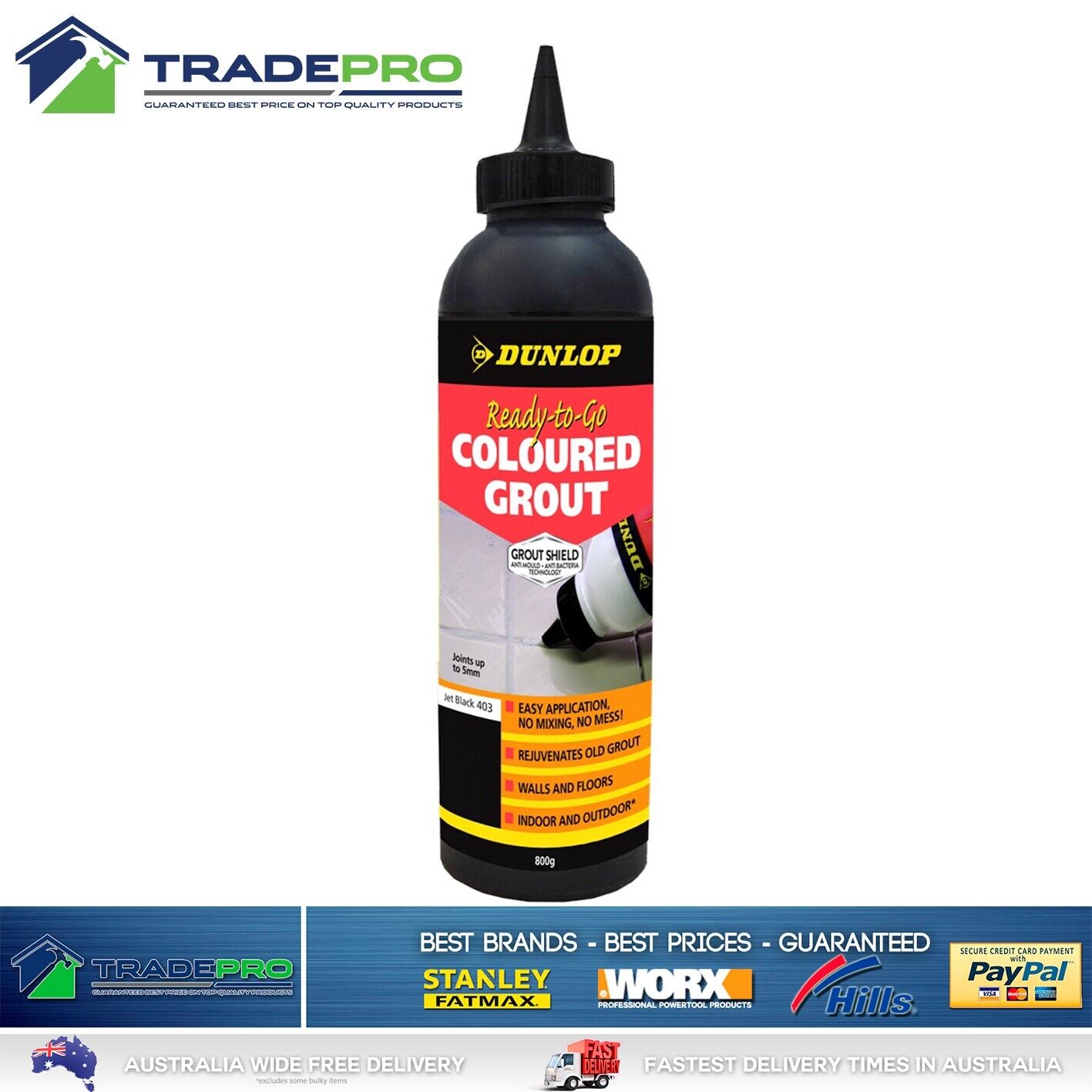 Tile Grout 800g Coloured Black Premix Dunlop Wall Floor In Outdoor Ready Powder