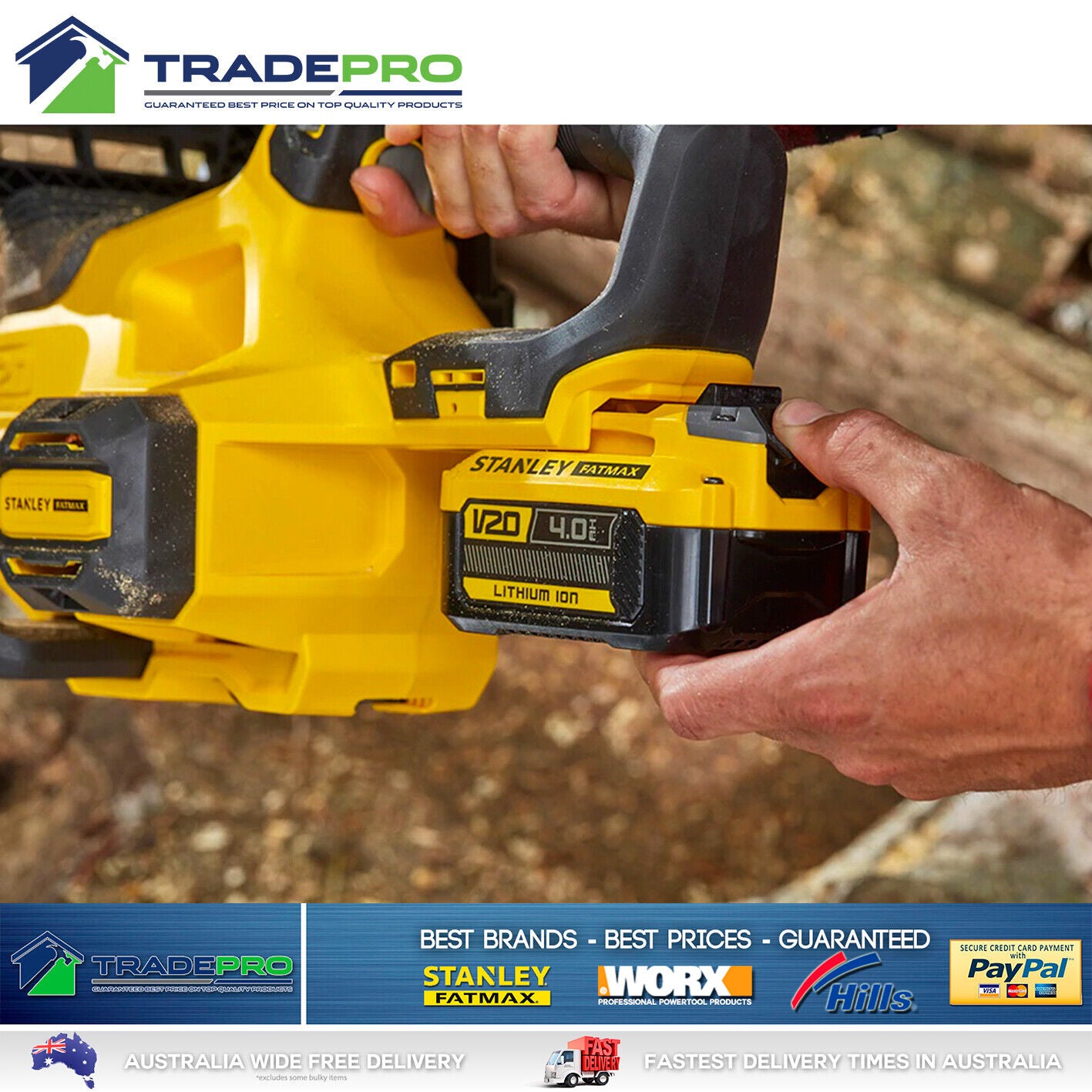 Stanley® Fatmax Chainsaw 18V Kit with PRO 4.0AH Battery 30cm Chain Saw Bar Tree