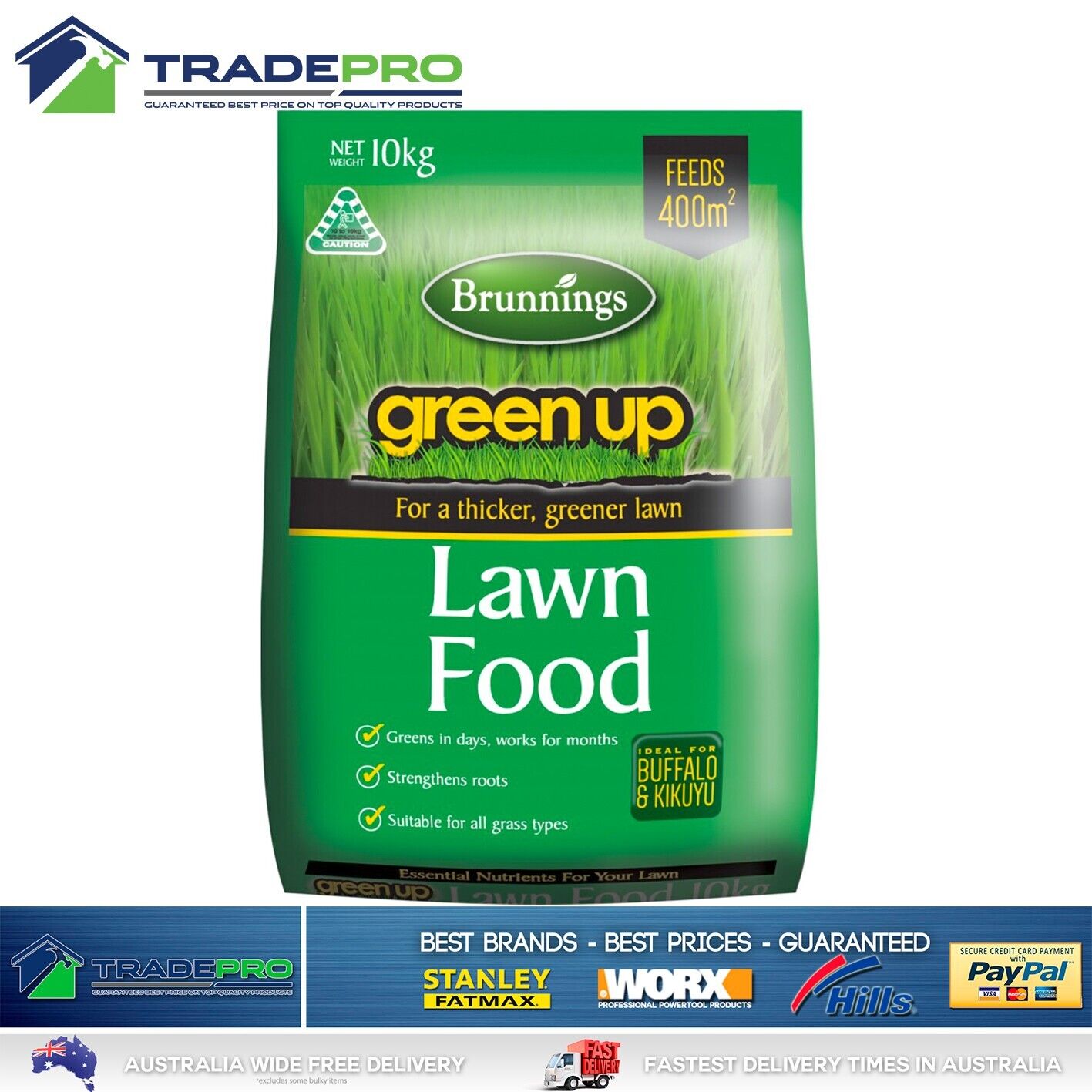 Green Up Lawn Fertiliser 10Kg Fast Fert Grass Lawns Feed Brunnings Buffalo PRO