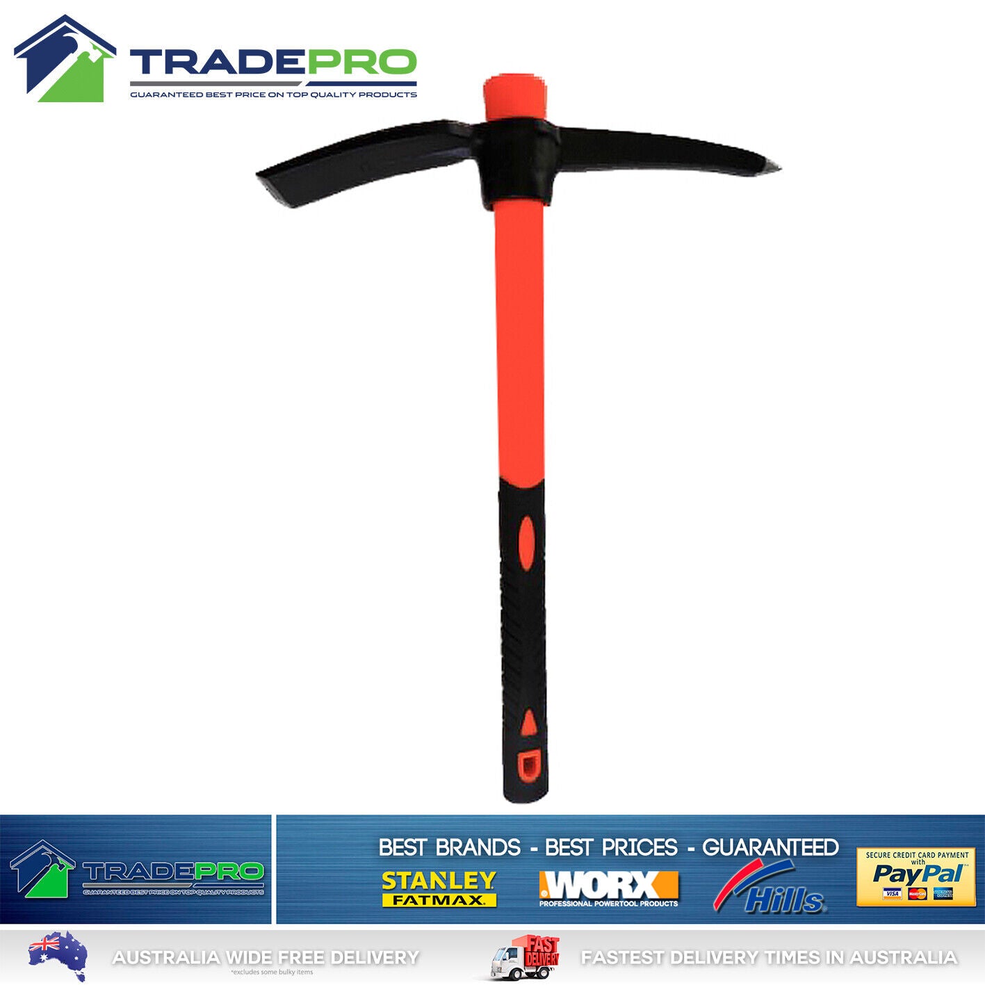 Mattock Medalist® 750gm & Fiberglass Handle Garden Cutter Hoe Fossicking Digging
