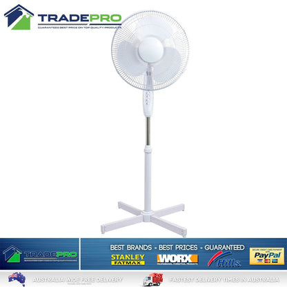 Pedestal Fan 40cm 16" White 3 Speed Adjust Height Oscillation & Tilt
