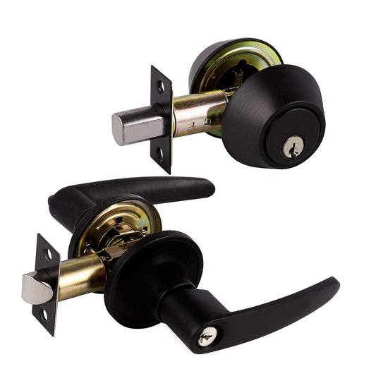 Door Lock Entrance Set Combo & Dead Bolt Lever Kit in Black BuyRight® Knob