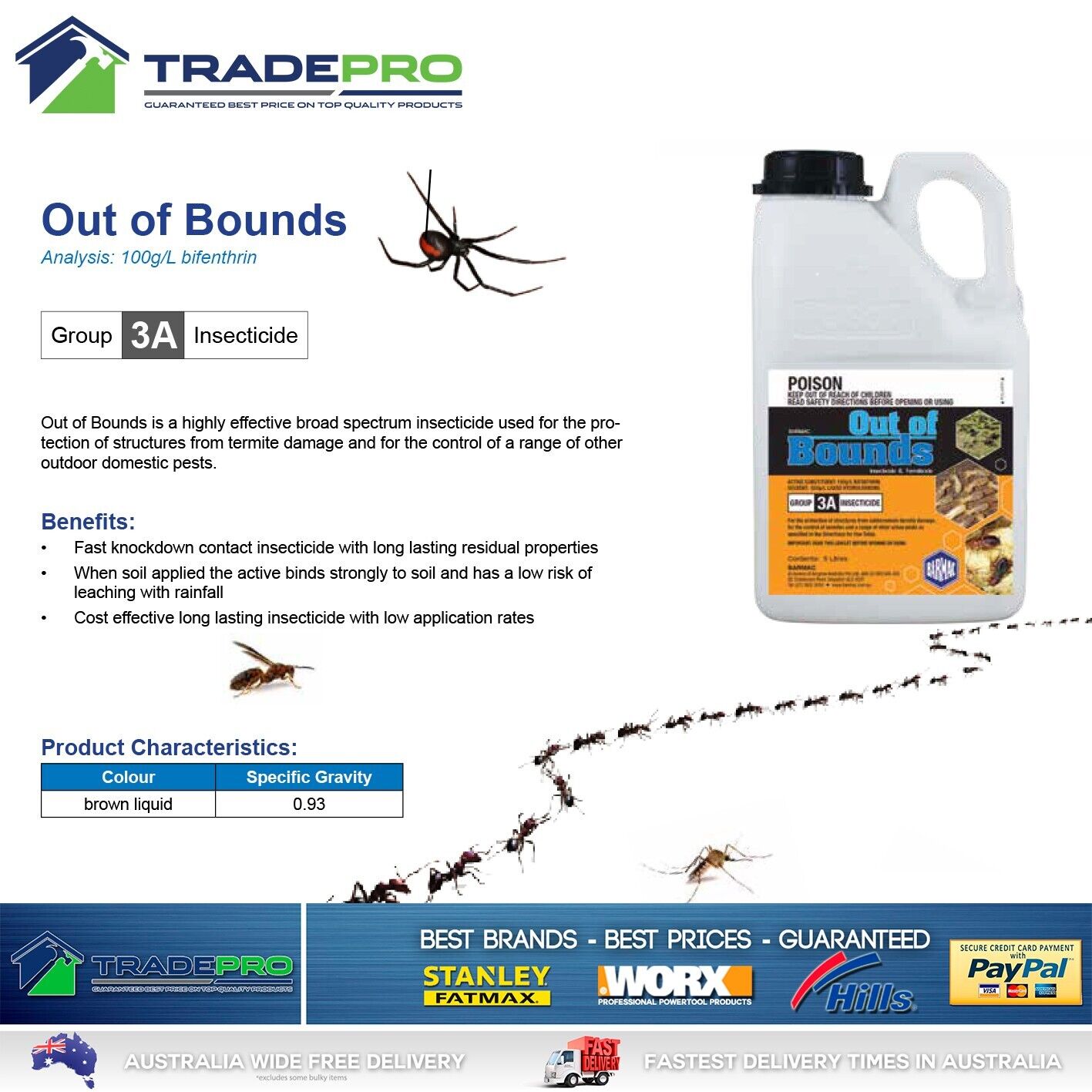 Termite Ant Cockroach Spray 5L Out of Bounds Bifenthrin 100gm/L Pest Killer
