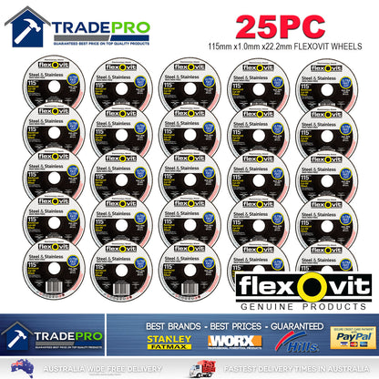 25x Metal Cut Off Wheel 115mm x22 1mm Flexovit® PRO Angle Grinder Cutting Discs